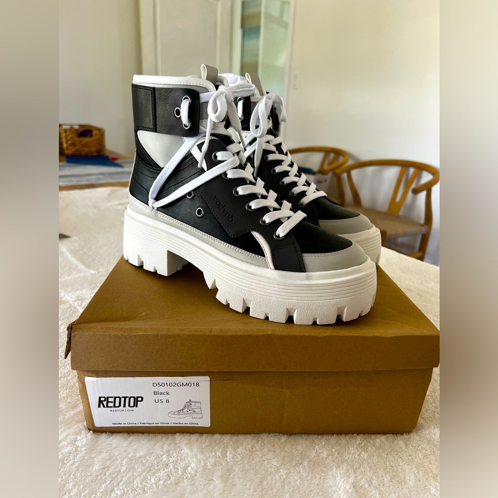 Brand New- Black and White RedTop boots, women’s size 8, never worn